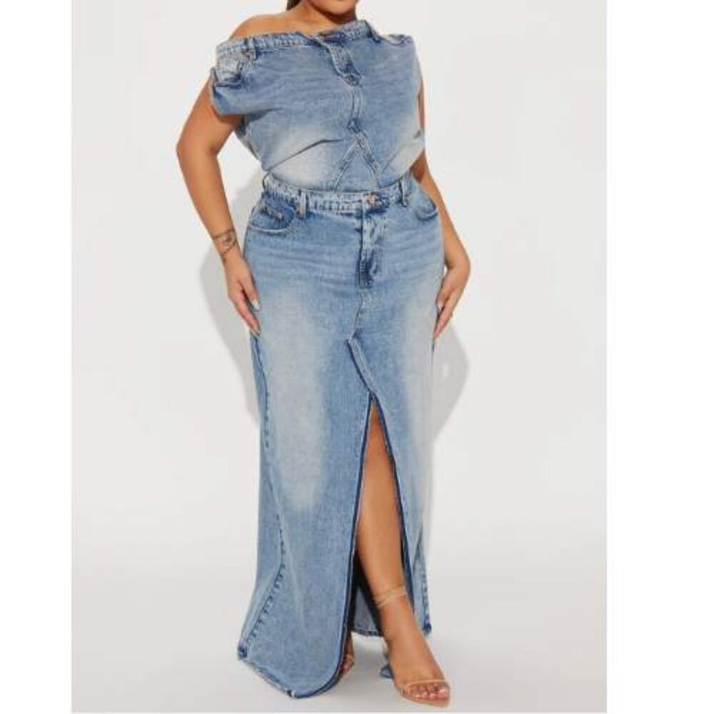 NWT - Denim Off-Shoulder Maxi Dress